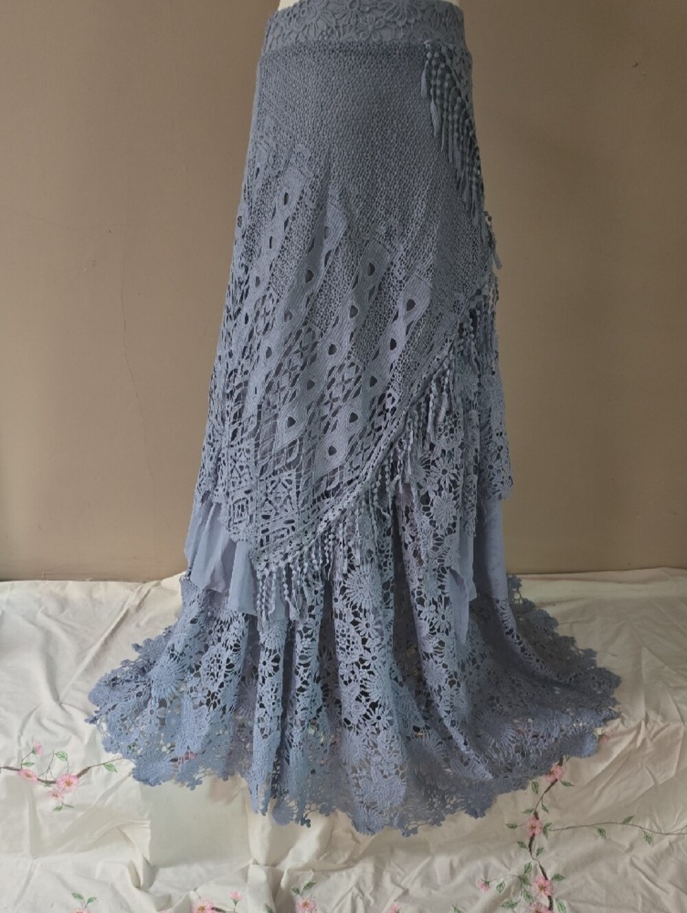 Crochet Lace Maxi Skirt in Dusty Blue - Picture 6 of 16